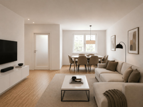 Wohn- und Esszimmer - abgetrenntes Homeoffice - 5 Zimmer Etagenwohnung zum Kaufen in Düsseldorf