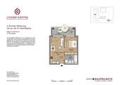 Grundriss mit Wohnzimmer und Küche (19,0 m²), Schlafzimmer (13,6 m²), Badezimmer (6,2 m²), Flur (2,9 m²) und Loggia (6,12 m²) - 
