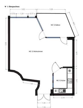 Wohnung 12 Grundriß Ist-Zustand - 