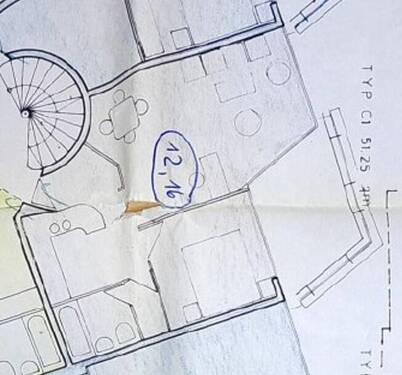 Wohnung 12 Grundriß alte Aufteilung - 