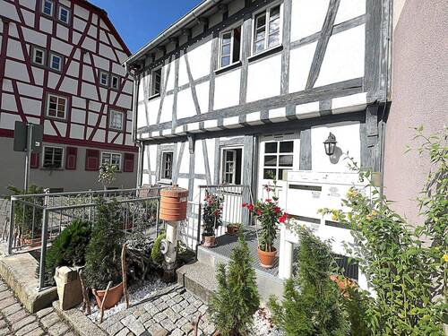 Vorderansicht mit hübscher Sitzgelegenheit - 6 Zimmer Mehrfamilienhaus, Wohnhaus zum Kaufen in Heppenheim (Bergstraße)
