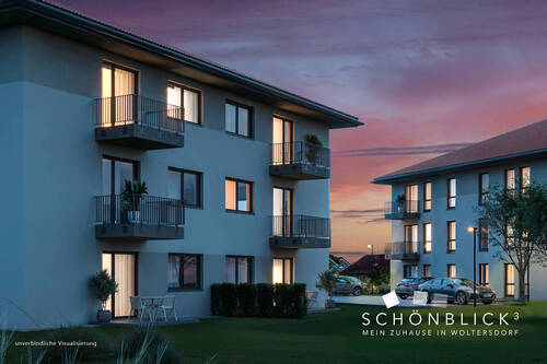 Schoenblick3_Haus3_abends - Schönblick³ - A+ Neubau z.B. 2,5-Zimmer-Dachgeschoss-Wohnung
