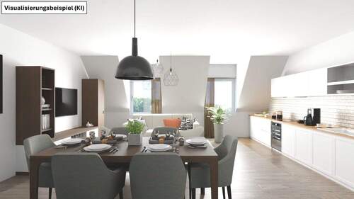 Wohnzimmer mit offener Wohnküche - 4 Zimmer Etagenwohnung zum Kaufen in Berlin