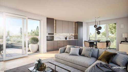 Wohn- und Einrichtungsbeispiel - Mit großzügiger Dachterrasse nach Süden! Helle 4-Zi.-Whg. mit 2 Tageslichtbädern, davon 1x en suite