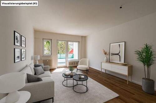Wohnzimmer mit KI bearbeitet - Neuer Preis: Erstbezug nach Sanierung.