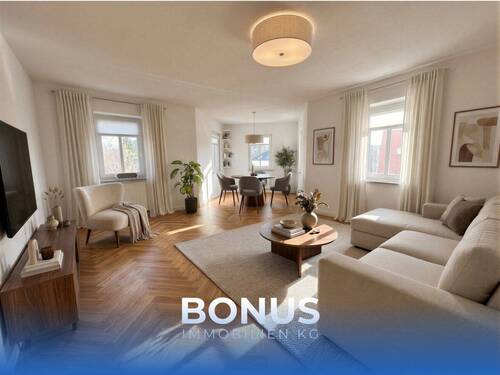 Wohnzimmer _visualisiert mit KI - Erstbezug nach Sanierung: Großzügige 4-Zimmer-Altbauwohnung mit Lichterker & Stellplatz