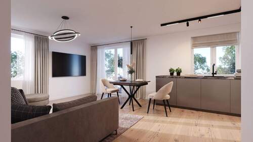 Visualisierung Kochen/Essen/Wohnen - Etagenwohnung mit 52,40 m&sup2; in Landau an der Isar zum Kaufen