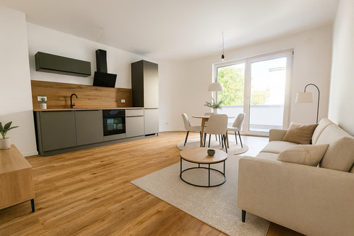 Virtuelles Staging - NEUBAU-ERSTBEZUG: 2-Zimmerwohnung mit Balkon, hochwertiger Einbauküche und Tiefgaragen-Stellplatz