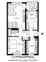 Grundriss der Dreizimmerwohnung mit Küche, Bad und Balkon - 3 Zimmer Etagenwohnung zur Miete in Wiesbaden