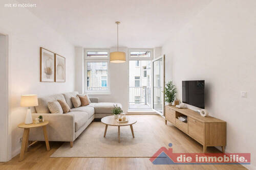 Wohnzimmer mit KI möbliert - 