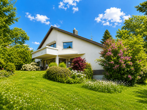 Gebäudeansicht - Repräsentatives 2-Familienhaus m. Terrasse, zwei Balkonen und traumhaft großem Garten in Spitzenlage