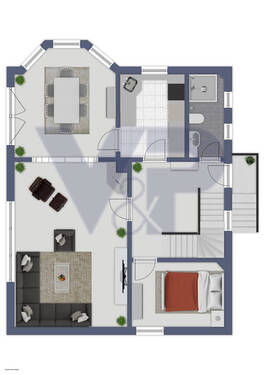 Erdgeschoss mit großzügigem Wohnbereich, Esszimmer, Küche, Bad und zusätzlichem Zimmer - 