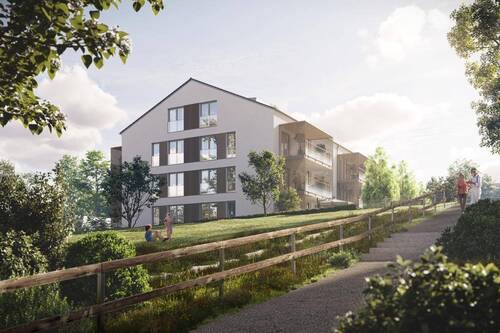 Visualisierung der Hausfassade Ansicht Schlittenberg - 3 Zimmer Etagenwohnung in Markt Schwaben