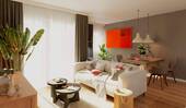Wohnzimmer mit Essecke - Barrierefreie Eigentumswohnung mit großem Wohnbereich und Loggia