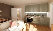 Blick auf die Küche mit der Tür zum Flur - Etagenwohnung mit 52,50 m&sup2; in Berlin zum Kaufen