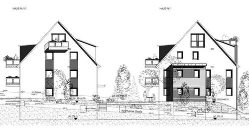 Ansicht Süd-Ost Haus 1 und 1-1 - 