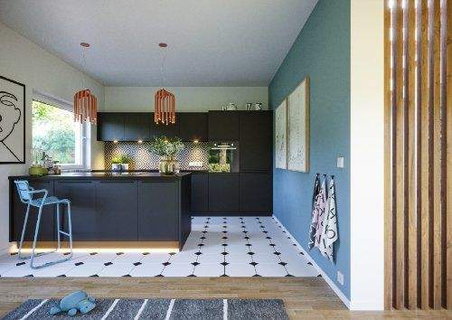 Die Küche mit Insellösung direkt mit dabei - 5 Zimmer Einfamilienhaus in Ölbronn-Dürrn