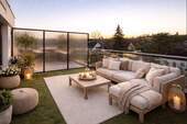 Visualisierung Einrichtungsbeispiel Dachterrasse - Wohnen mit Stil & Aussicht - Sofort einziehen: Doppelhaushälfte mit Penthouse-Feeling!