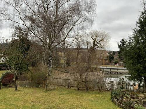 Blick vom Wintergarten Richtung Teich - 