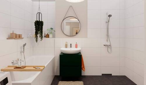 Modernes Badezimmer mit bodengleicher Dusche und B - 