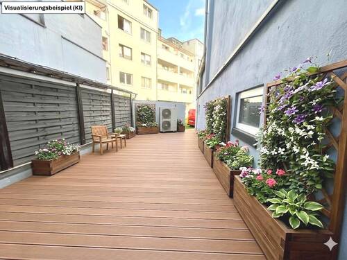 Terasse - Gestaltungsbeispiel KI-generiert - Moderne Wohnung in Ruhrort mit großer Terrasse ++ ERSTBEZUG ++ Erdgeschoss ++ Rheinnähe