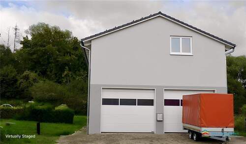 Frontaufnahme mit Rolltoren - virtually staged - 6 Zimmer Büro in Radolfzell am Bodensee