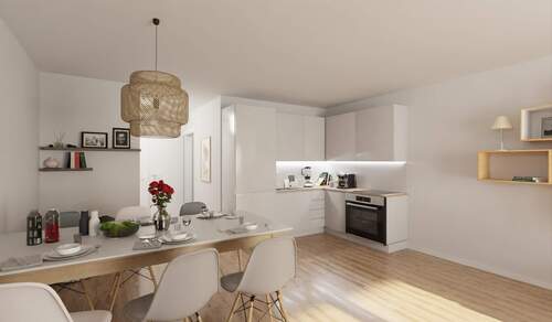 Die offene Wohnküche lädt zu gemeinsamen Mahlzeite - Etagenwohnung mit 87,20 m&sup2; in Düsseldorf zum Kaufen