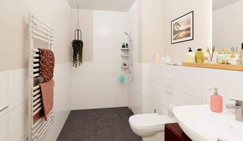 Badezimmer mit bodengleicher Dusche - 