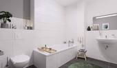 Das Badezimmer ist modern ausgestattet und enthält - Etagenwohnung mit 100,00 m&sup2; in Rostock zum Kaufen