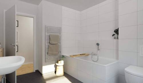 Ein modernes Badezimmer, inklusive Badewanne - 