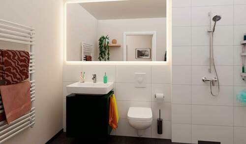 Ein modern gefliestes Badezimmer - 