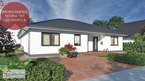 Front - NEUBAUPROJEKT: BUNGALOW AUF 586 M² GROßEM, EBENEM GRUNDSTÜCK