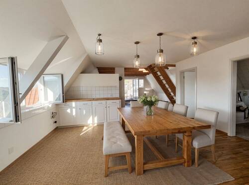 Küche Blick zum Wohnbereich - Küche, Landhaus - (KI generiert) - 