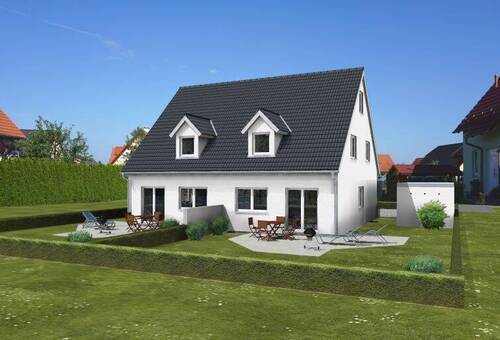 Garten Giebel Ost.jpg - Doppelhaushälften Neubau mit Keller in Feucht mit Grundstück