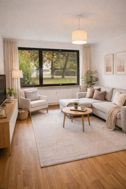 Wohnzimmer - virtually staged - Gepflegte 3-Zimmer-Erdgeschosswohnung mit Terrasse und TG-Stellplatz - ab April bezugsfrei