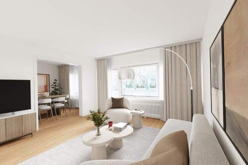 Wohnzimmer_gestaged - AIGNER - Gut aufgeteilte Hochparterrewohnung mit Westbalkon in Alt-Solln