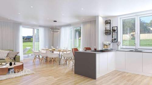 Einrichtungsbeispiel Essbereich & Küche - Doppelhaushälfte mit 116,00 m&sup2; in Fischach OT Wollmetshofen zum Kaufen