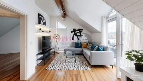 Wohnzimmer - (KI generiert) - 3-Zimmer-Dachgeschosswohnung mit Dachterrasse, 2 Balkonen, Gartenanteil & Tiefgarage-sonnig, luftig