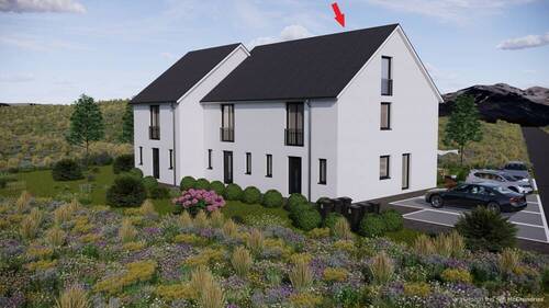 Vorderansicht - Modernes Reihenendhaus - Neubau - Garage - Terrasse - Garten - Wintergarten -