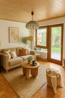 Einrichtungsbeispiel Wohnzimmer KI generiert - Einfamilienhaus mit 100,00 m&sup2; in Windach zum Kaufen