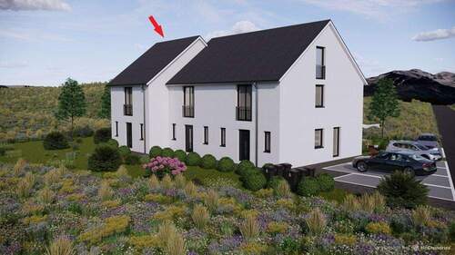 Vorderansicht - Modernes Reihenendhaus - Neubau - Garage - Terrasse - Garten - Wintergarten -