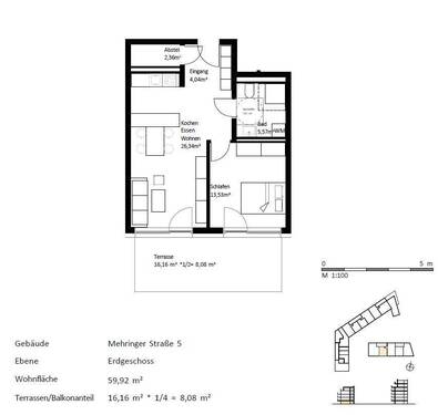 Grundriss Wohnung - Großzügig geschnittene 2 Zimmer Neubau-Wohnung