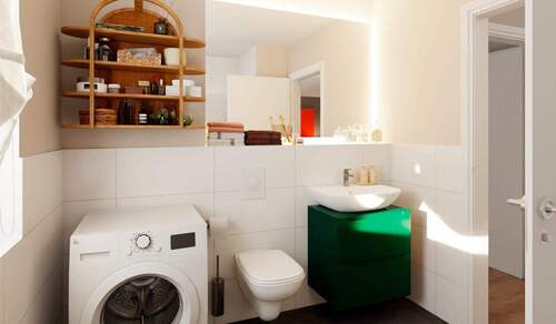 Das moderne Bad vereint Stauraum, Funktionalität und eine wohnliche Atmosphäre - Etagenwohnung mit 69,00 m² in Berlin zum Kaufen