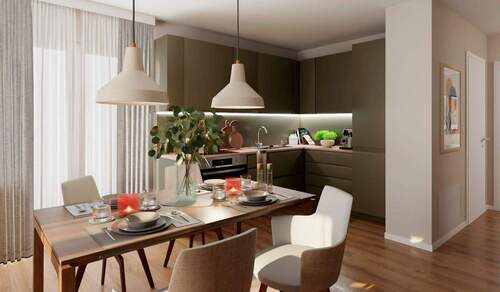 Gemeinsam genießen – Die offene Küche bietet genügend Platz zum Kochen, Reden und Zusammensein - 2 Zimmer Etagenwohnung zum Kaufen in Berlin