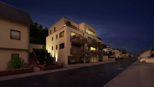 Straßenansicht Seite Dämmerung.jpg - WE1: Moderne 4-Zimmer-Wohnung mit Balkon in Trier-Biewer