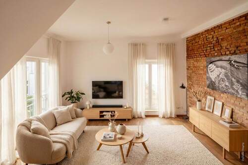 Wohnbereich mit Blick zur Dachterrasse - 3 Zimmer Etagenwohnung zum Kaufen in Berlin