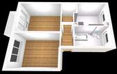 3D Grundriss 2 Raum mit Wanne und Balkon Badansich - 