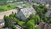 Luftaufnahme des Wohnhauses in ruhiger, naturnaher Lage im Freiburger Ortsteil Tiengen - 