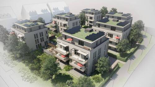 Perspektive Bauschild 35-36 Hintergrund kräftiger - 'green living' im modernen Neubau - 3 Raumwohnung sucht SIE als neuen Mieter!