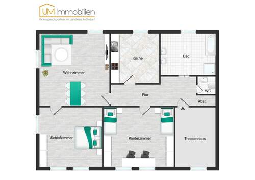 GrundR nicht maßstabsgetreu - 3 Zimmer Etagenwohnung zur Miete in Buchbach